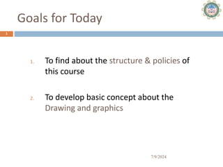 Goals for Today
7/9/2024
3
1. To find about the structure & policies of
this course
2. To develop basic concept about the
Drawing and graphics
 