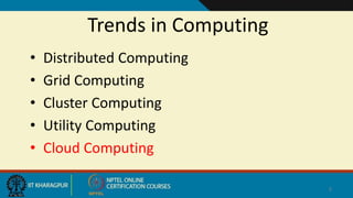 Trends in Computing
• Distributed Computing
• Grid Computing
• Cluster Computing
• Utility Computing
• Cloud Computing
5
 