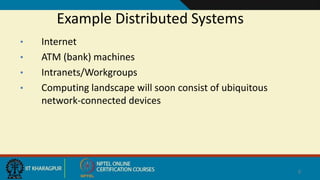 Example Distributed Systems
• Internet
• ATM (bank) machines
• Intranets/Workgroups
• Computing landscape will soon consist of ubiquitous
network-connected devices
9
 
