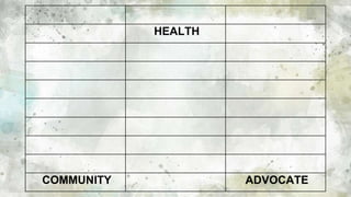 HEALTH
COMMUNITY ADVOCATE
 