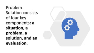 Problem-
Solution consists
of four key
components: a
situation, a
problem, a
solution, and an
evaluation.
 