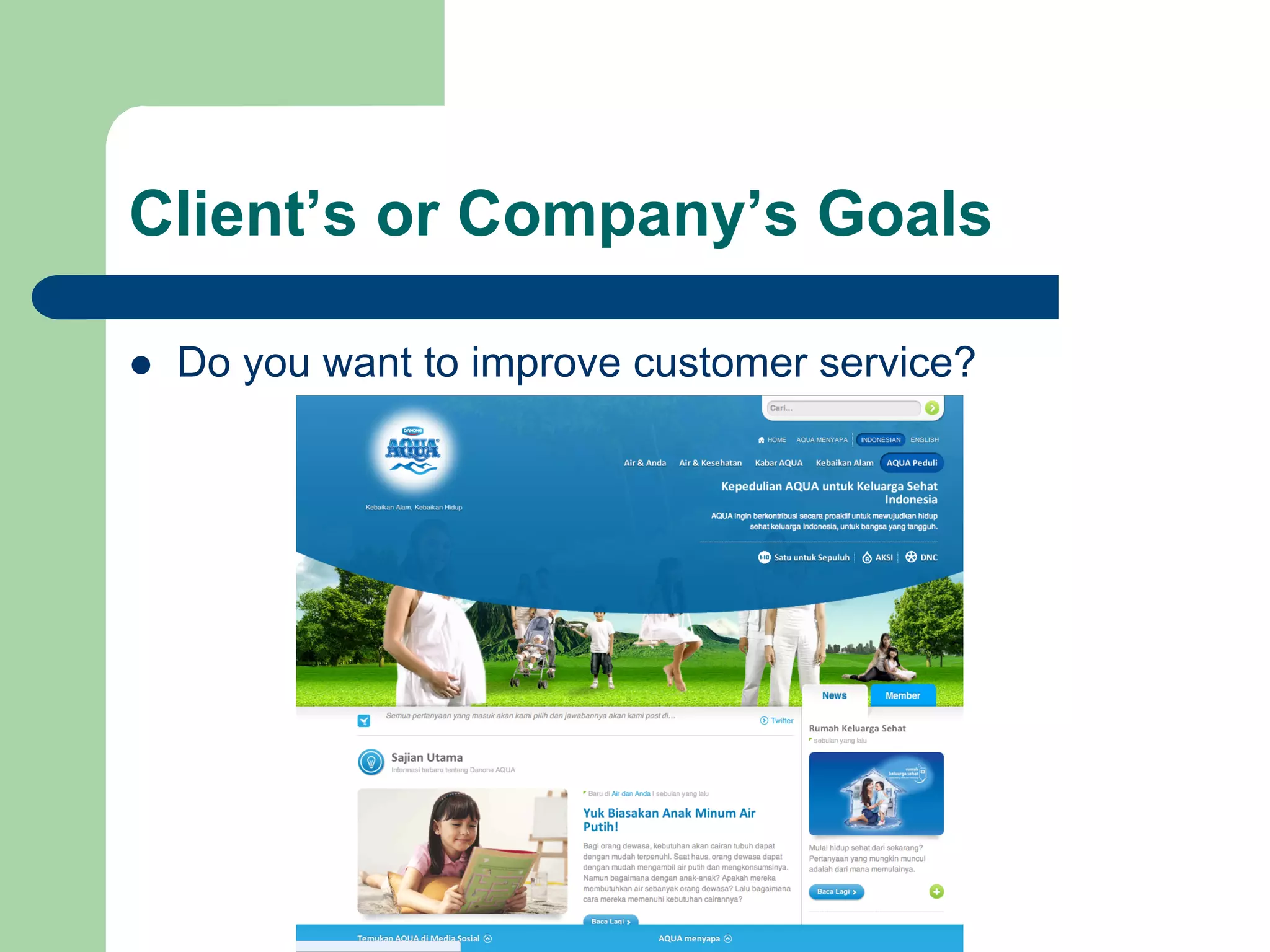 Client’s or Company’s Goals

l    Do you want to improve customer service?
 