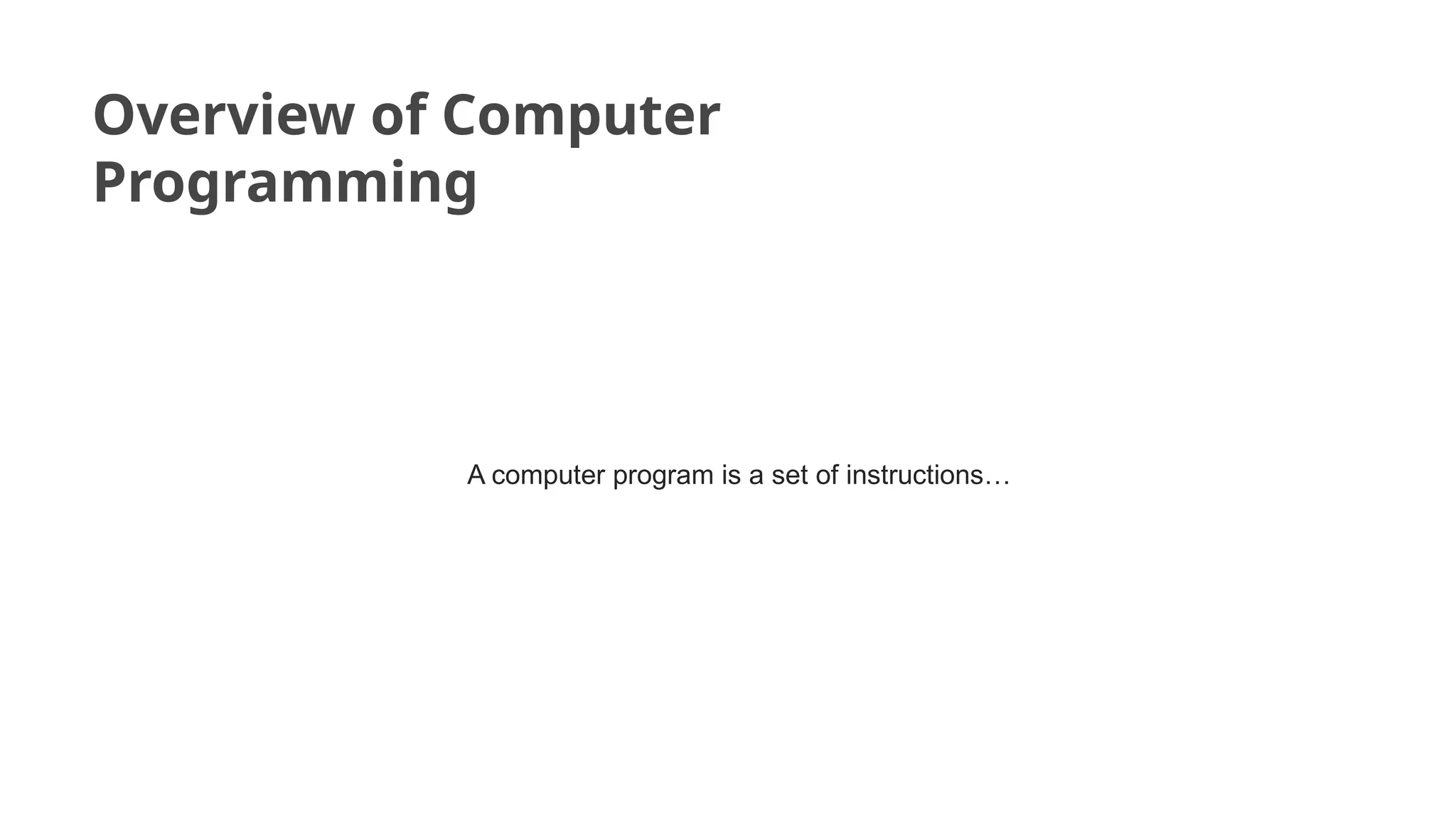 Overview of Computer
Programming
A computer program is a set of instructions…
 