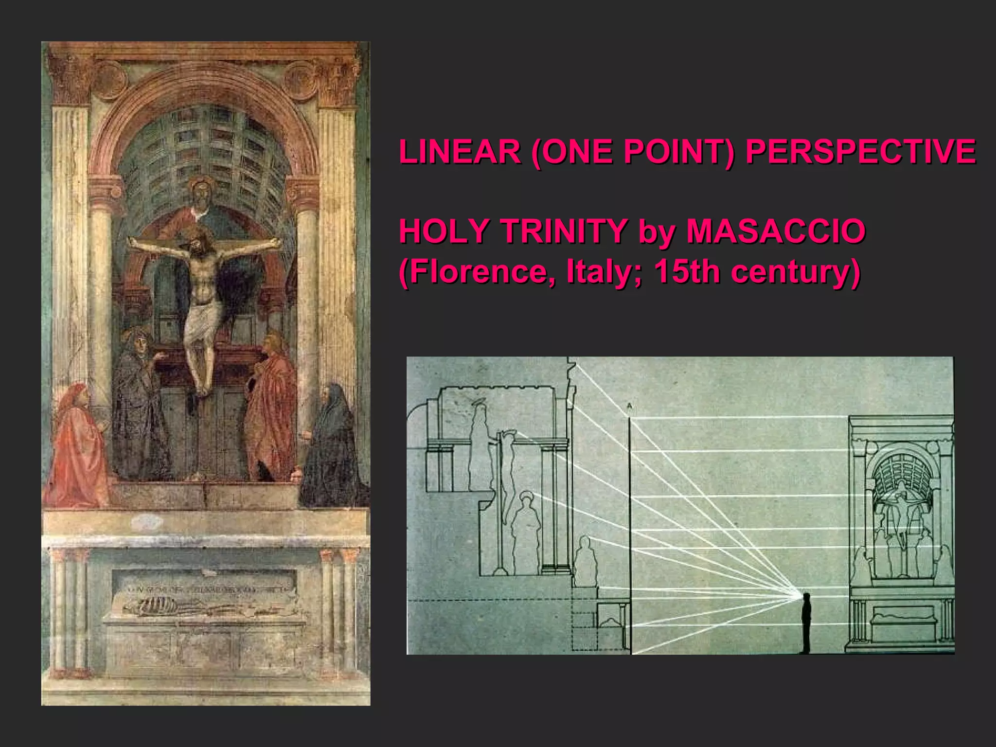 LINEAR (ONE POINT) PERSPECTIVE  HOLY TRINITY by MASACCIO  (Florence, Italy; 15th century) 