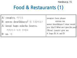 Food & Restaurants (1)
/ What can I give (for you)?
Handout p. 15
 