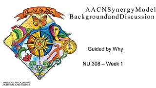 AACNSynergyModel
BackgroundandDiscussion
Guided by Why
NU 308 – Week 1
 