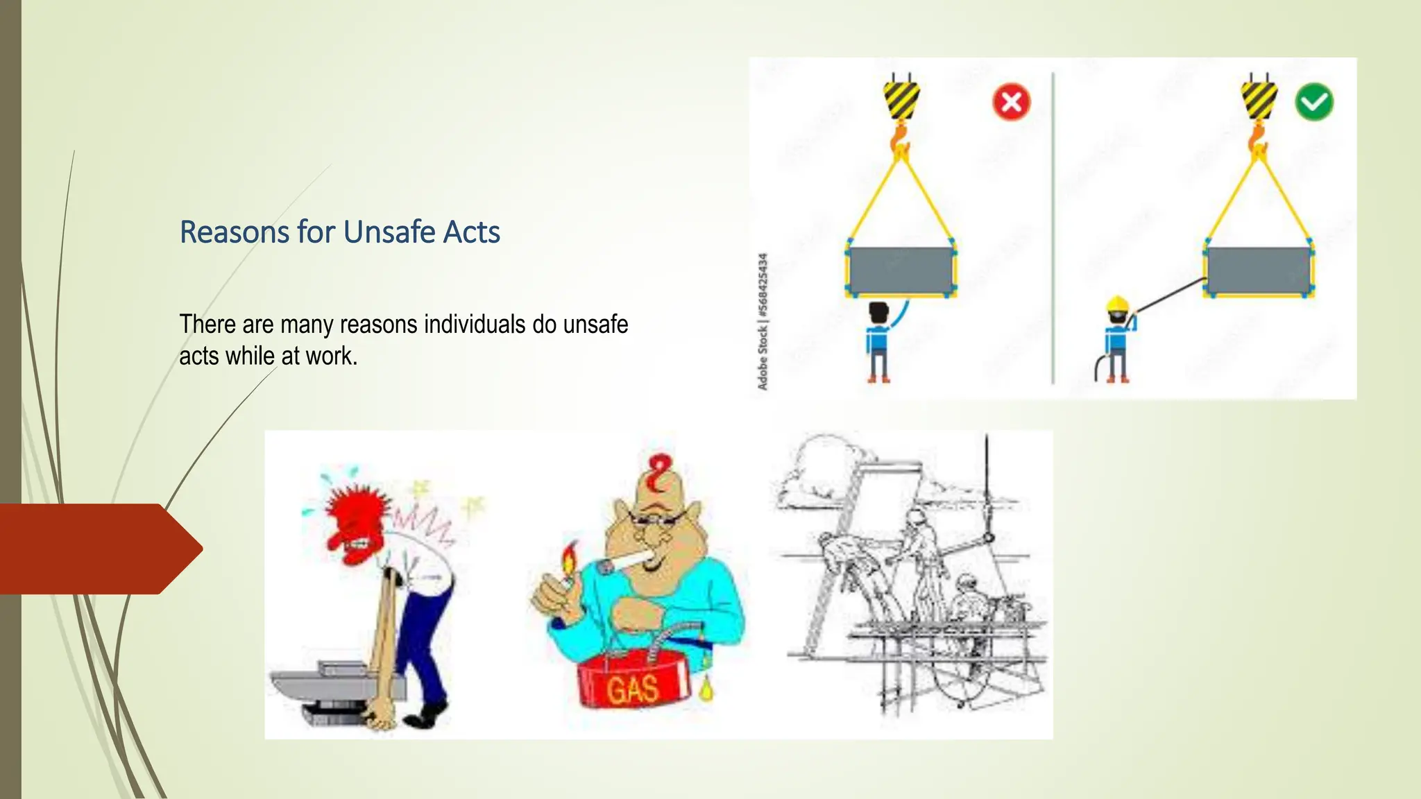 Reasons for Unsafe Acts
There are many reasons individuals do unsafe
acts while at work.
 