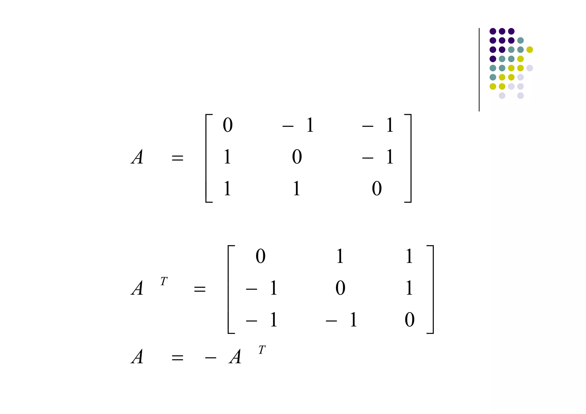 0               1               1
A       1           0                   1
        1           1               0


            0               1               1
    T
A               1           0               1
                1               1           0
            T
A       A
 