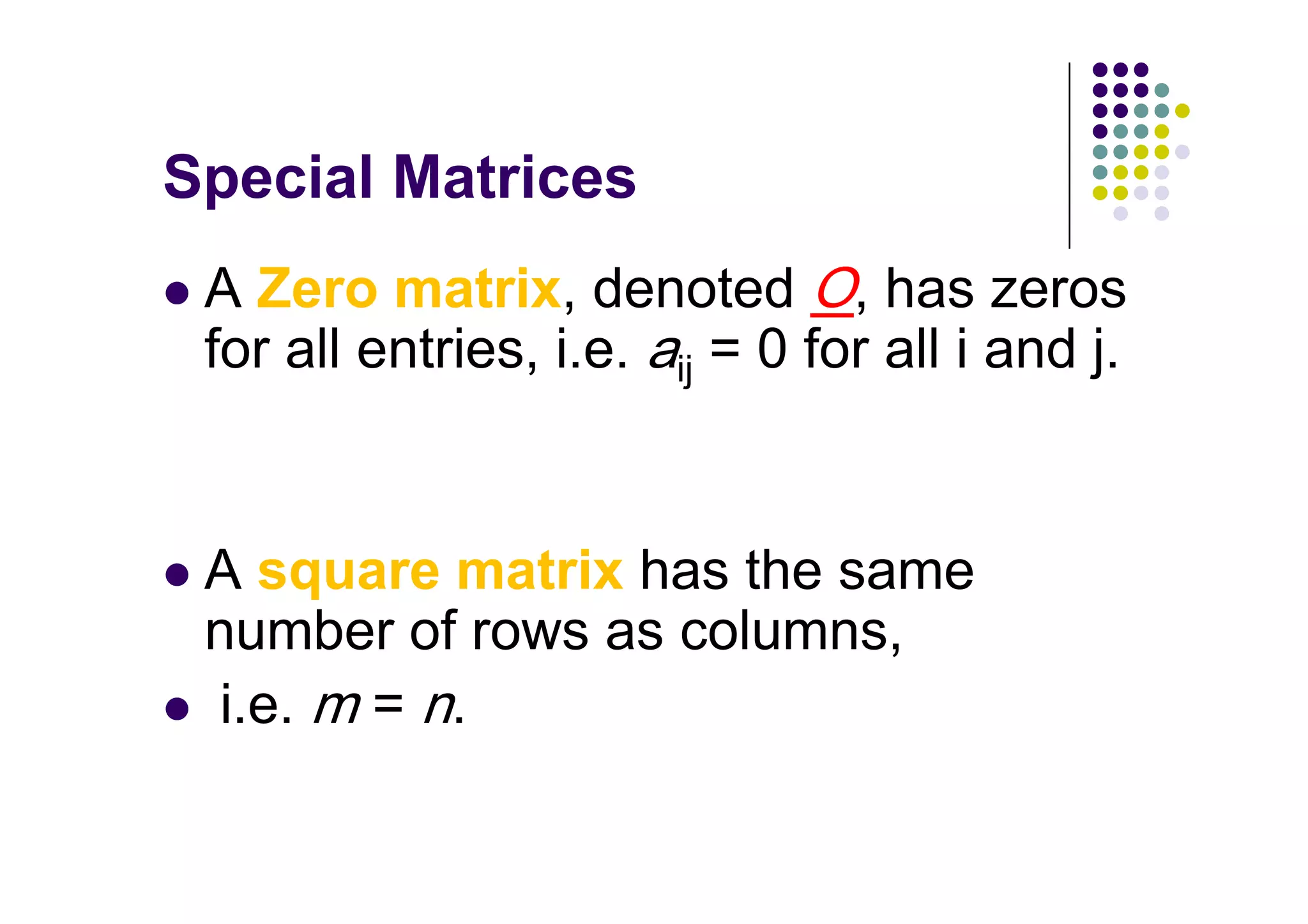 Zero matrix
                ij




square matrix
 