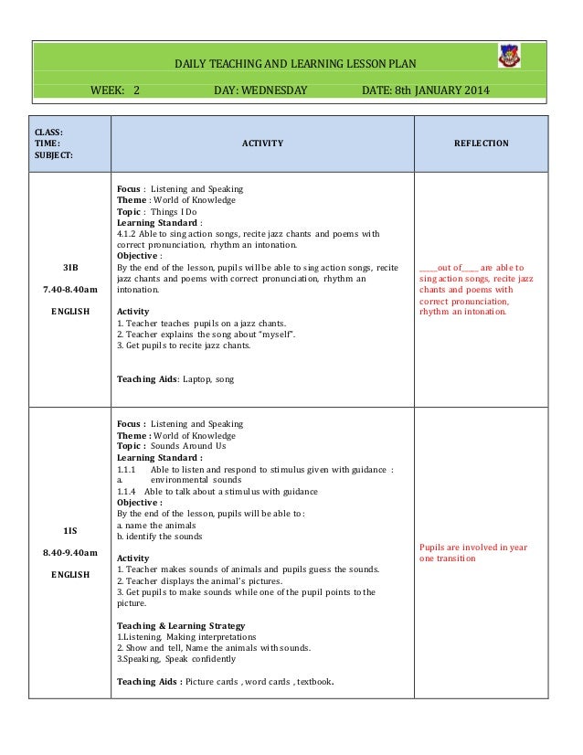 weekly lesson plan template one subject