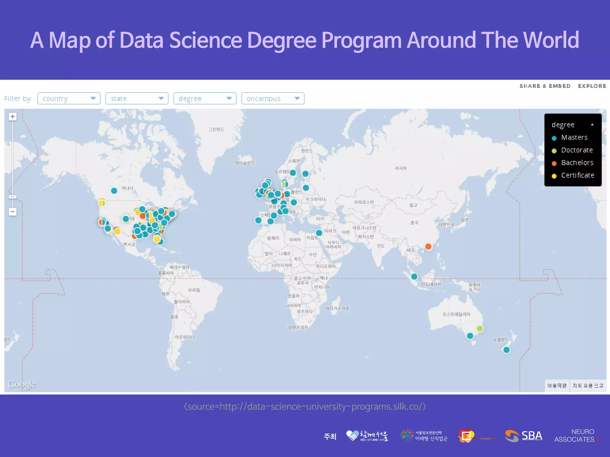 A Map of Data Science Degree Program Around The World
<source=http://data-science-university-programs.silk.co/>
 