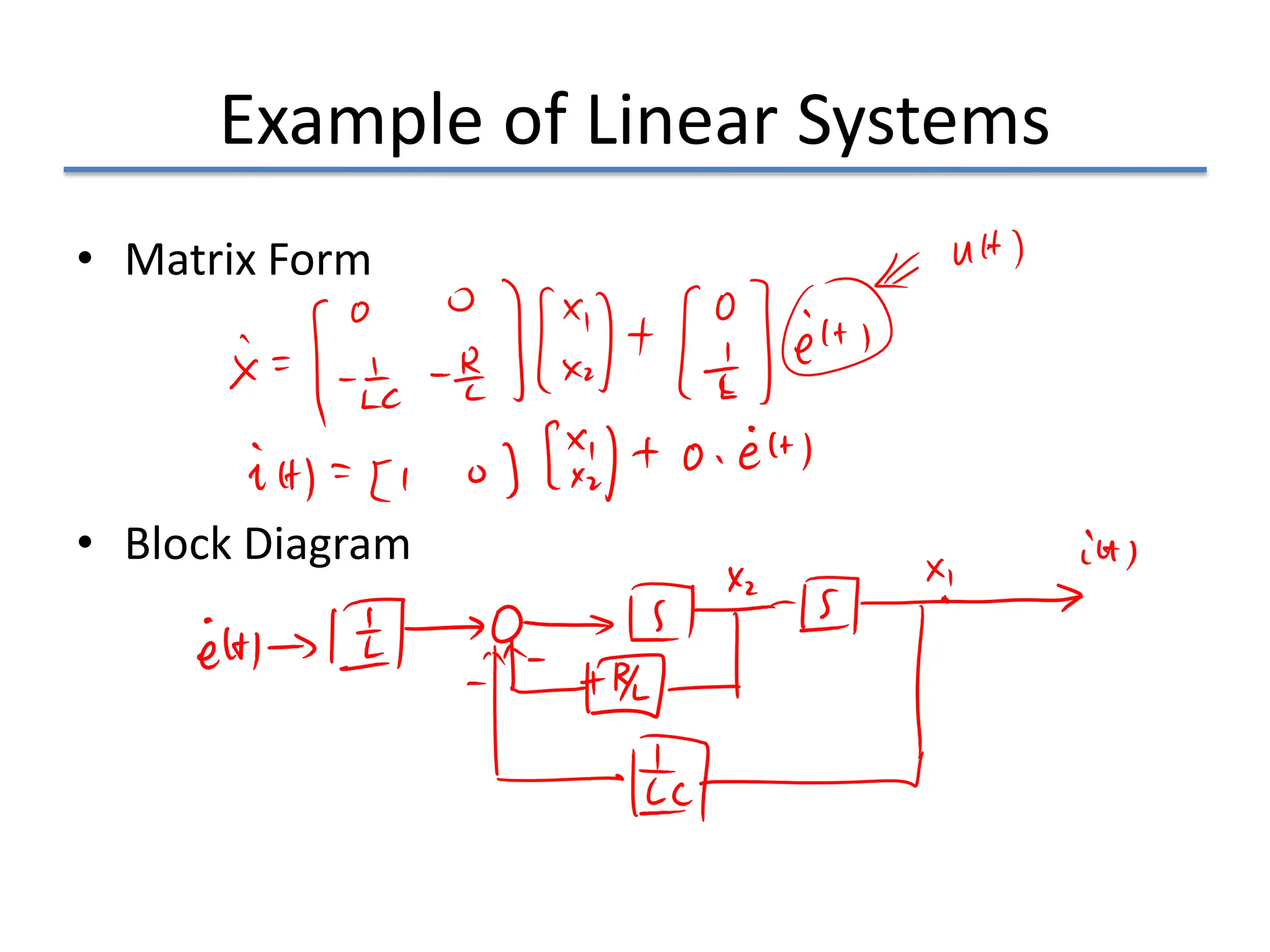 Example of Linear Systems
• Matrix Form
• Block Diagram
 