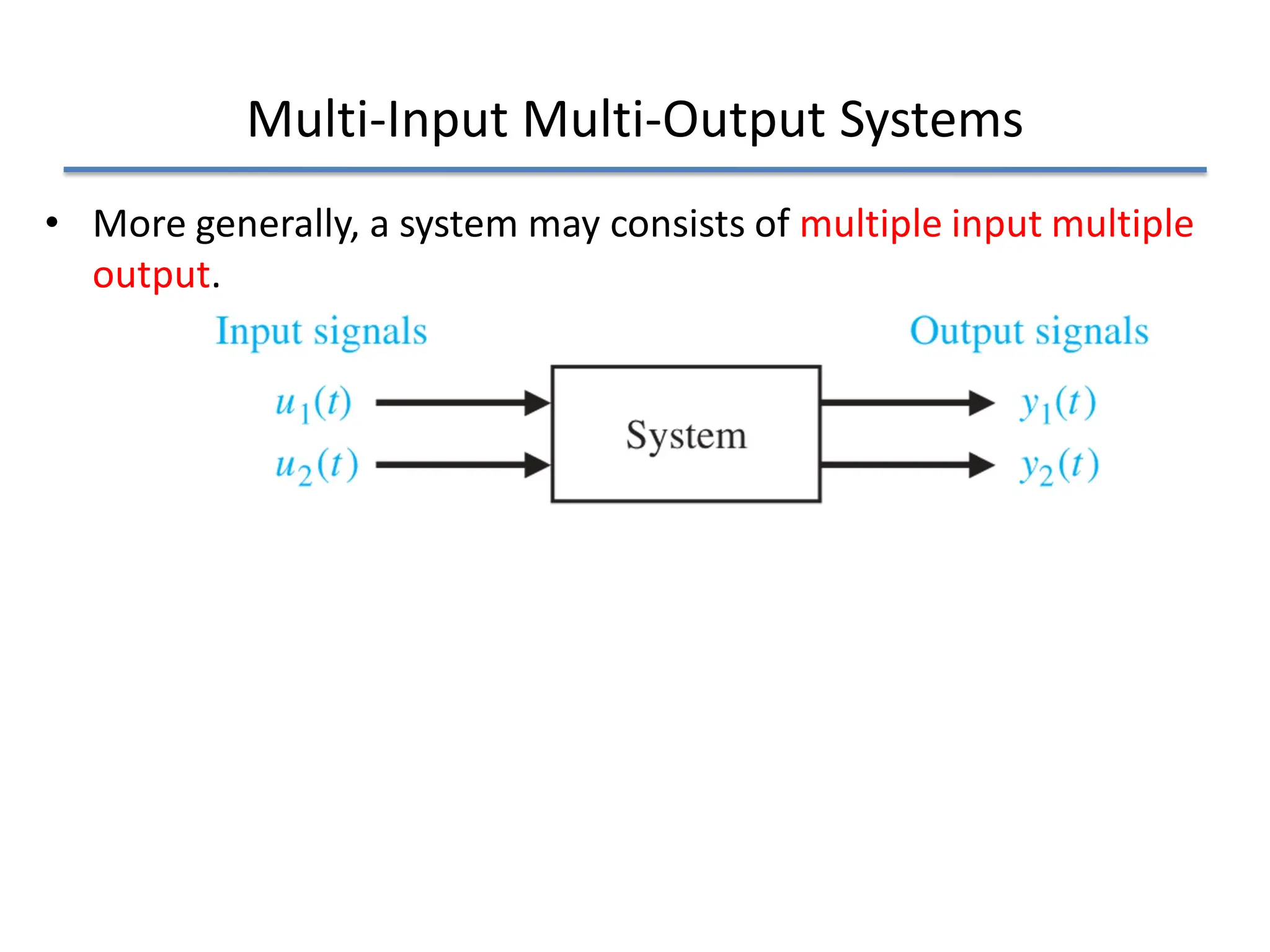 Multi-Input Multi-Output Systems
• More generally, a system may consists of multiple input multiple
output.
 