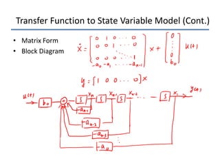 Transfer Function to State Variable Model (Cont.)
• Matrix Form
• Block Diagram
 