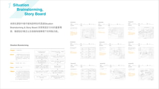 1   Situation
      Brainstorming,
           Story Board

老師在課堂中會仔細地說明如何透過Situation
Brainstorming & Story Board 來探索設計方向的重要環
節，驗證設計概念以及發展每個情境下的特點功能。
 