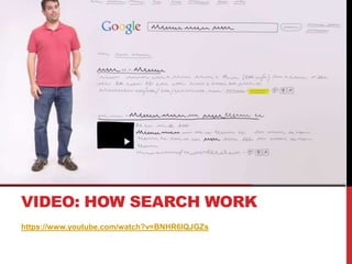 VIDEO: HOW SEARCH WORK 
https://www.youtube.com/watch?v=BNHR6IQJGZs 
 