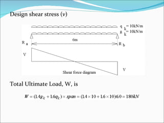 Design shear stress ( v ) Total Ultimate Load, W, is 