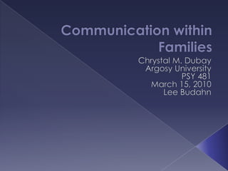 Communication within Families Chrystal M. Dubay Argosy University  PSY 481 March 15, 2010 Lee Budahn 