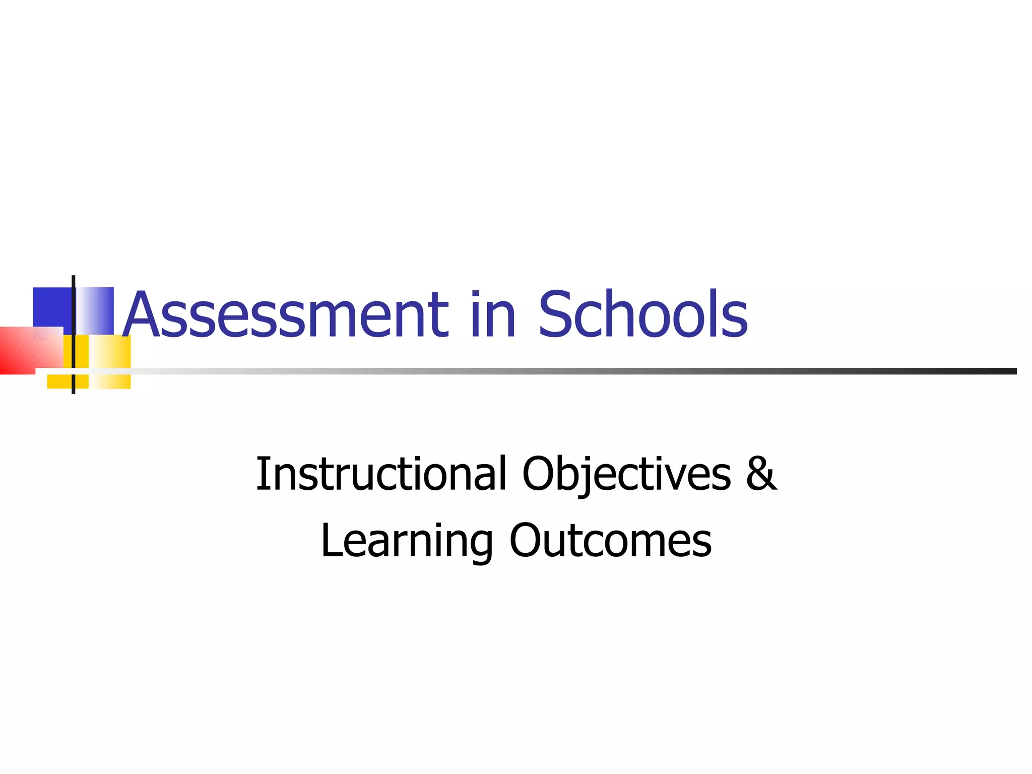 Assessment in Schools Instructional Objectives & Learning Outcomes 