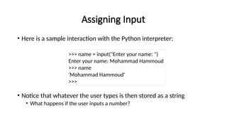 Input And Data Types Python Comprehensive Introduction to Python Data Types and Programming Basics ...