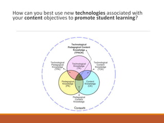 How can you best use new technologies associated with
your content objectives to promote student learning?
 