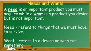 Technology and Home Economics Grade 6 Quarter 1 Week 2 Needs and Wants ...