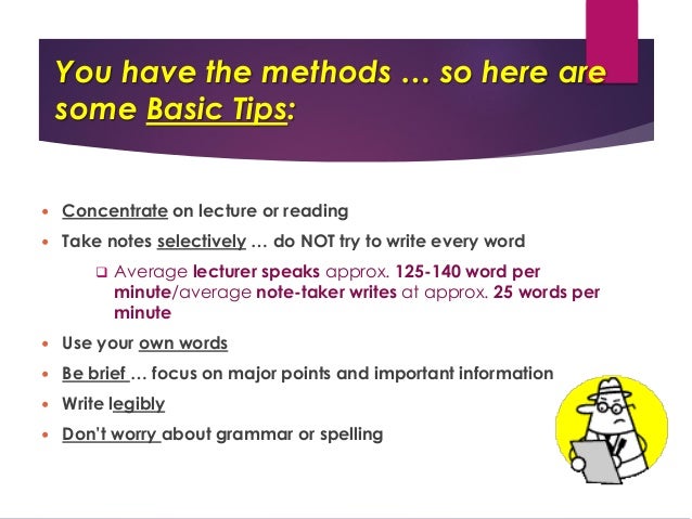 another word for taking notes