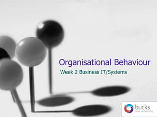 Organisational Behaviour
Week 2 Business IT/Systems
 