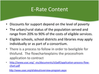 It provides discounts to help most schools and libraries in the United States to obtain affordable telecommunications and Internet access.