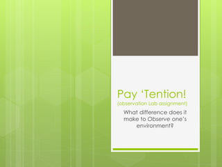 Pay ‘Tention!
(observation Lab assignment)
  What difference does it
  make to Observe one’s
     environment?
 