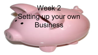 Week 2
Setting up your own
Business
 