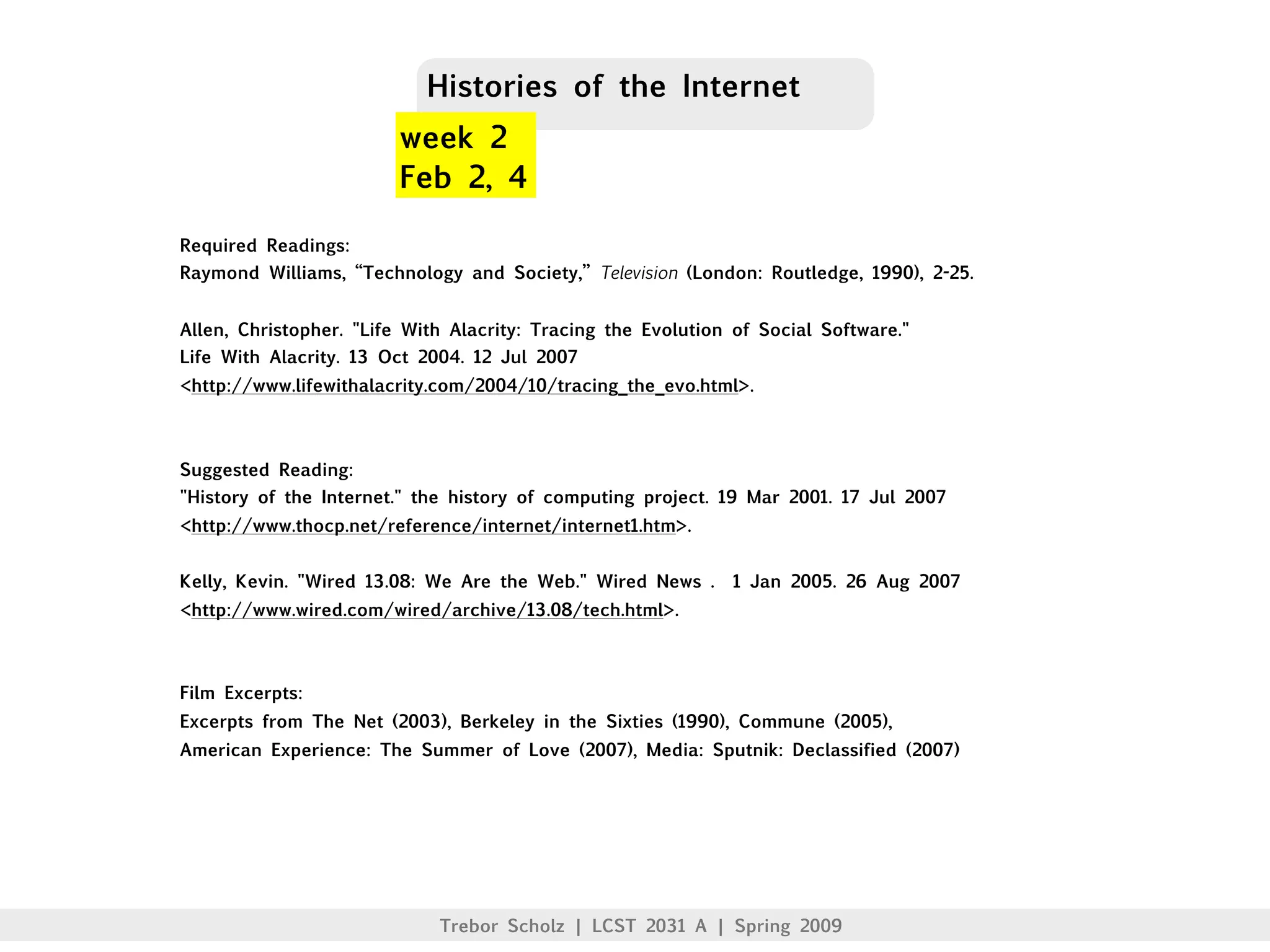 Week # 2 Social Media: Histories of the Internet