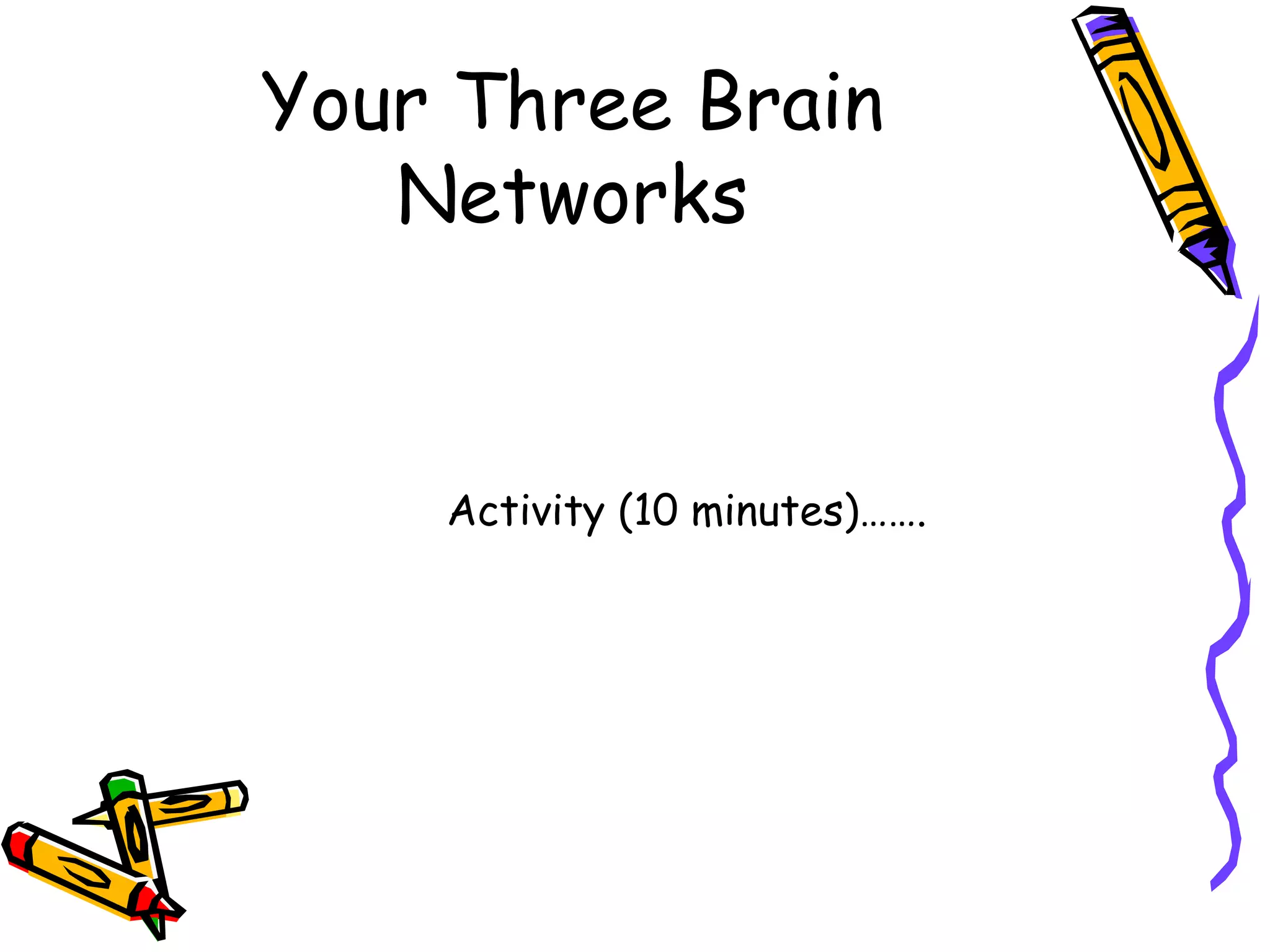 Your Three Brain
   Networks


    Activity (10 minutes)…….
 