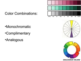 Color Combinations: Monochromatic Complimentary  Analogous 