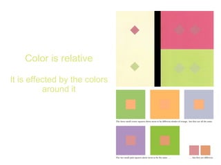 Color is relative It is effected by the colors around it 