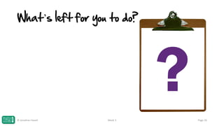 What’s left for you to do?

© Jonathan Hazell

Week 3

Page 26

 