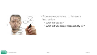 • From my experience . . . for every
instruction
• what will you do?
• what will you accept responsibility for?

© Jonathan Hazell

Week 3

Page 35

 