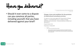 Have you delivered?
• Should it ever come to a dispute
can you convince all parties,
including yourself, that you have
delivered against your brief?

© Jonathan Hazell

Week 3

Page 98

 
