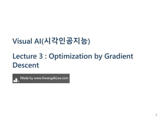 Visual AI(시각인공지능)
Lecture 3 : Optimization by Gradient
Descent
1
 