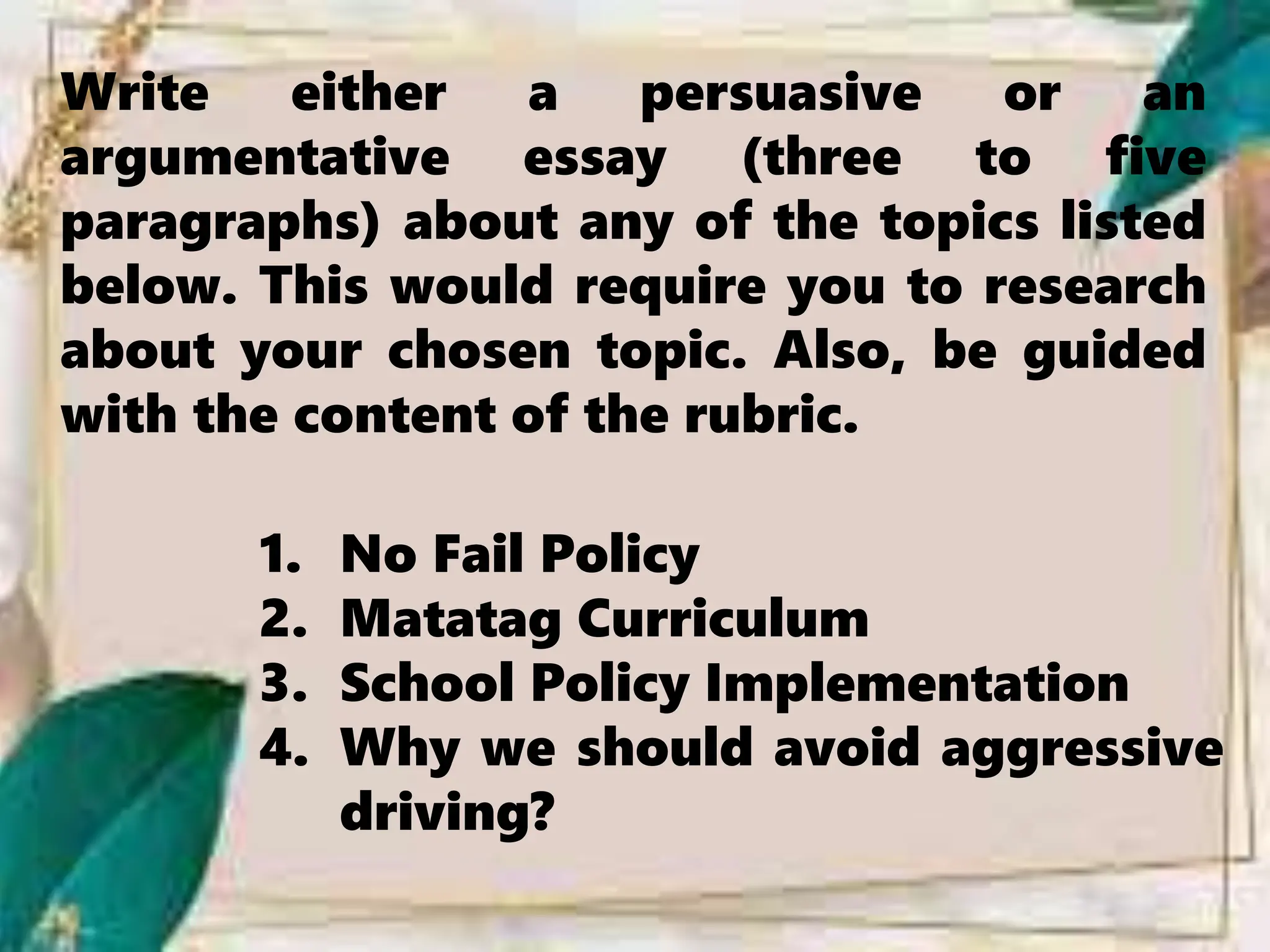Writing Persuasive Essay Technique for Grade 10 | PPTX