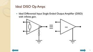 Ideal DISO Op Amps
 Ideal Differential Input Single Ended Output Amplifier (DISO)
with infinite gain.
10
 