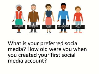 What is your preferred social
media? How old were you when
you created your first social
media account?
 