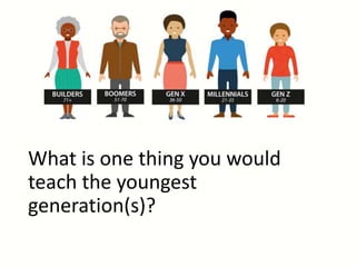 What is one thing you would
teach the youngest
generation(s)?
 
