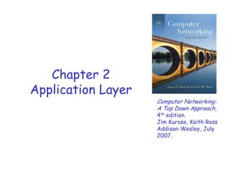 Chapter 2
Application Layer

Computer Networking:
A Top Down Approach,

4th edition.
Jim Kurose, Keith Ross
Addison-Wesley, July
2007.

 