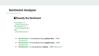 Sentiment Analyzer using Artificial Intelligence | PPTX