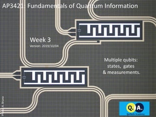 AP3421: Fundamentals of Quantum Information
Week 3
Version: 2019/10/04
Multiple qubits:
states, gates
& measurements.
Photo:A.Bruno
 