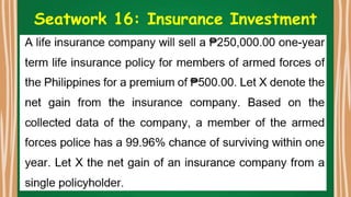 Seatwork 16: Insurance Investment
 