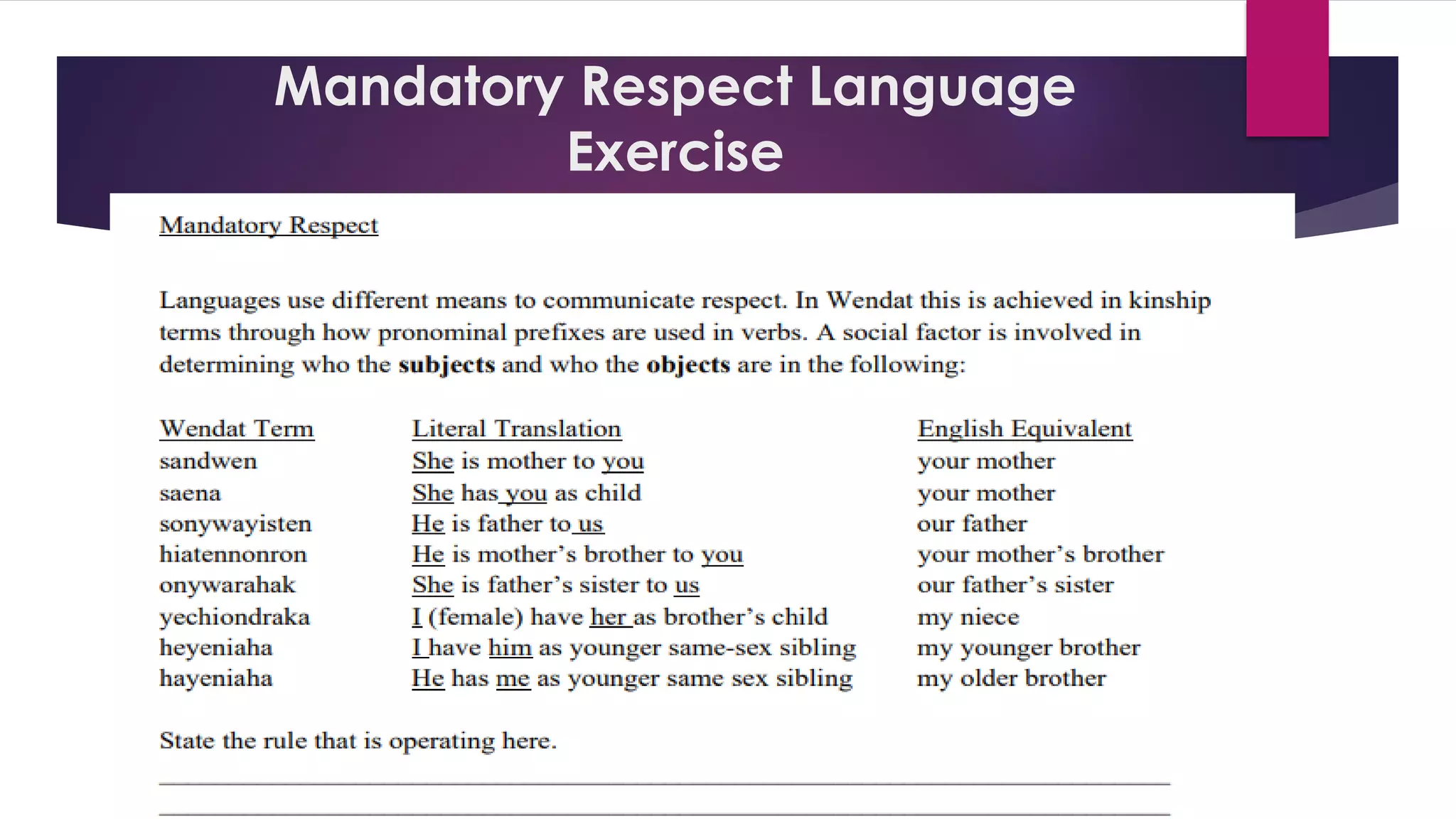 Mandatory Respect Language
Exercise
 