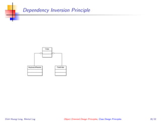 Dependency Inversion Principle
Dinh Hoang Long, Mental Log Object Oriented Design Principles, Class Design Principles 30/33
 