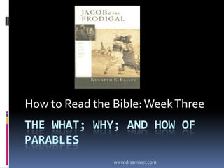 How to Read the Bible: Week Three The What; Why; and How of Parables www.drsamlam.com 